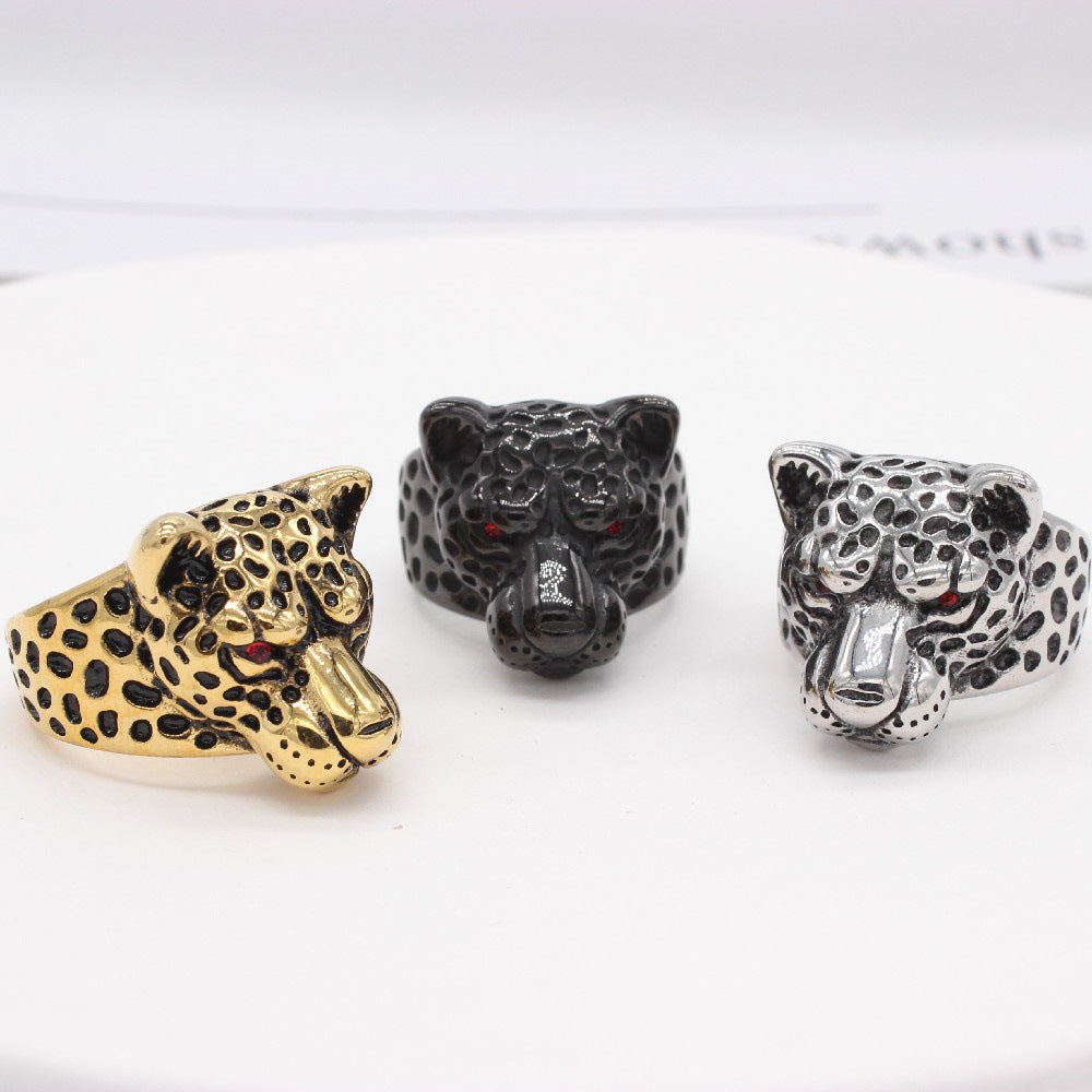 Personality Retro Leopard Cheetah Titanium Steel Ring for Men