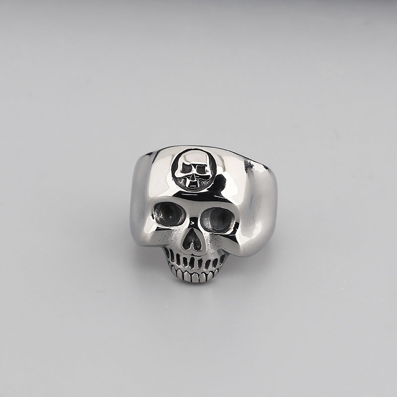 Gothic Skull Punk Ring: Exaggerated Ghost Head Titanium Steel Accessory for Men