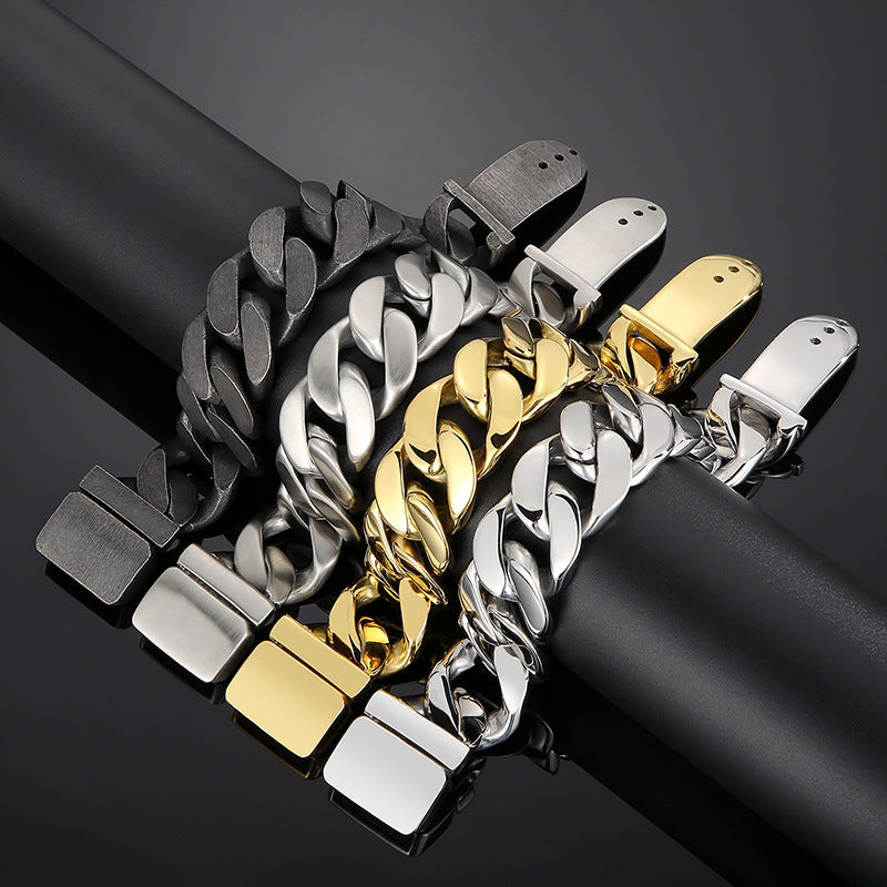 Men's Black Stainless Steel Bracelet - European and American Fashion Jewelry, Simple and Stylish Design for Wholesale