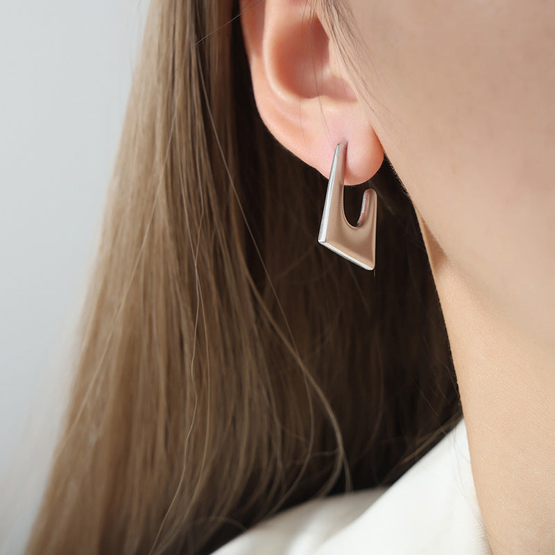 Exaggerated Geometric Gold-Plated Earrings with French Flair