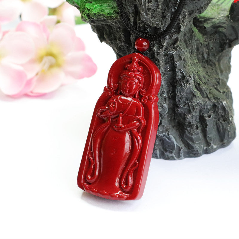 Elegant Vermilion Sand and Cinnabar Nanhai Guanyin Pendant