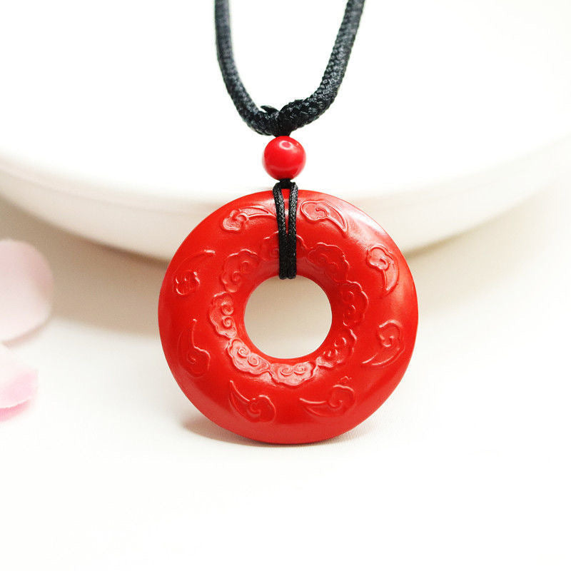 Cinnabar Pendant with Auspicious Cloud Ping An Buckle Jewelry