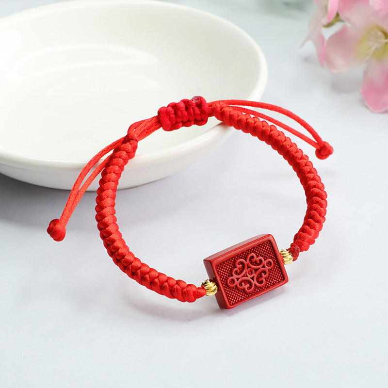 Red Sand Cinnabar Chinese Knot Bracelet with Sterling Silver Decor