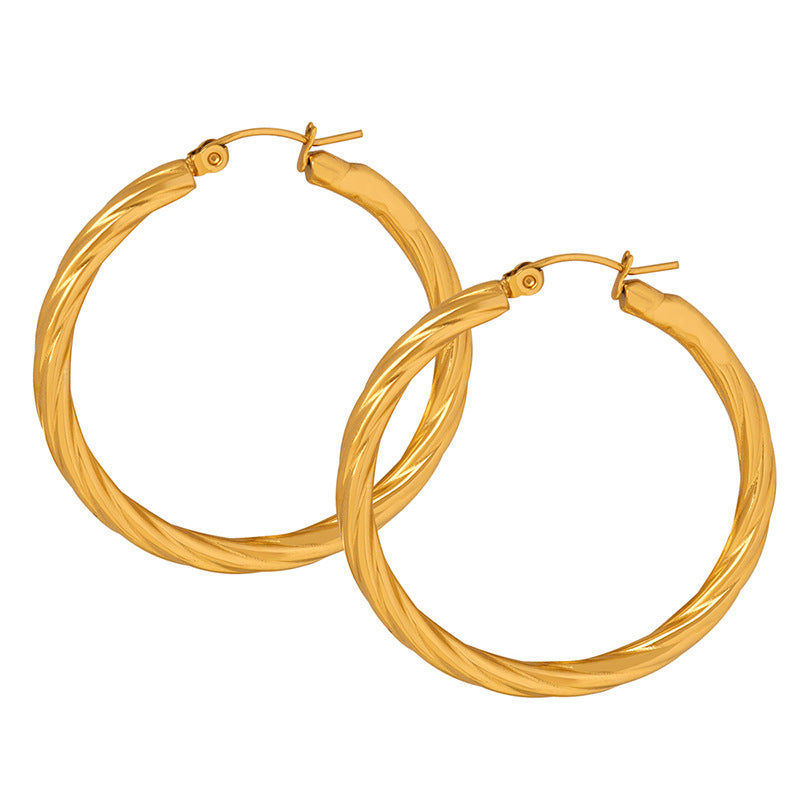 Exaggerated Circle Earrings with Glossy Finish in Titanium Steel