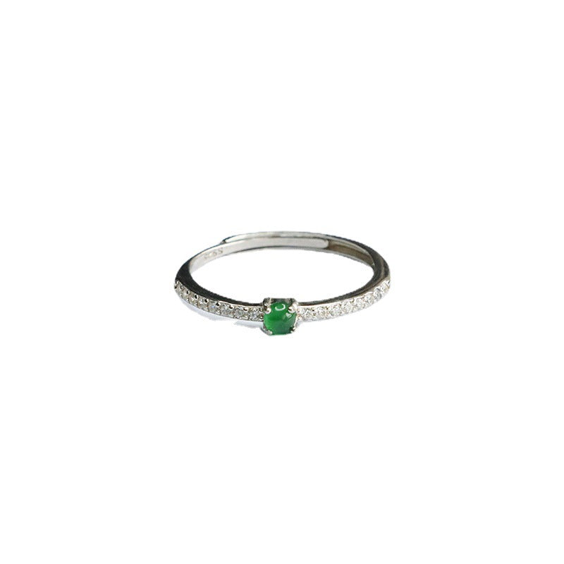 Emperor Green Jade and Zircon Sterling Silver Ring