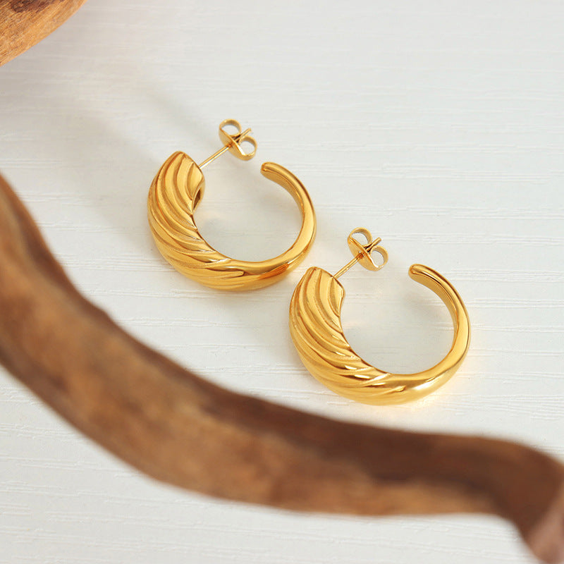 Golden Swirl C-Shaped Earrings - Unique Genie Collection Piece