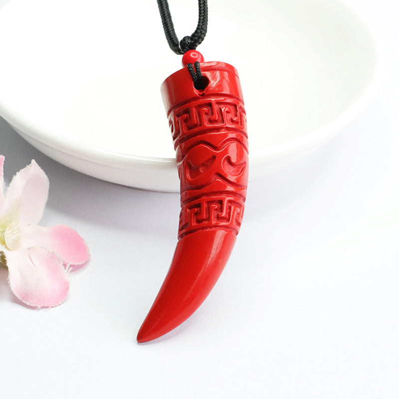 Bold Retro Cinnabar Pendant with Red Sand Spike