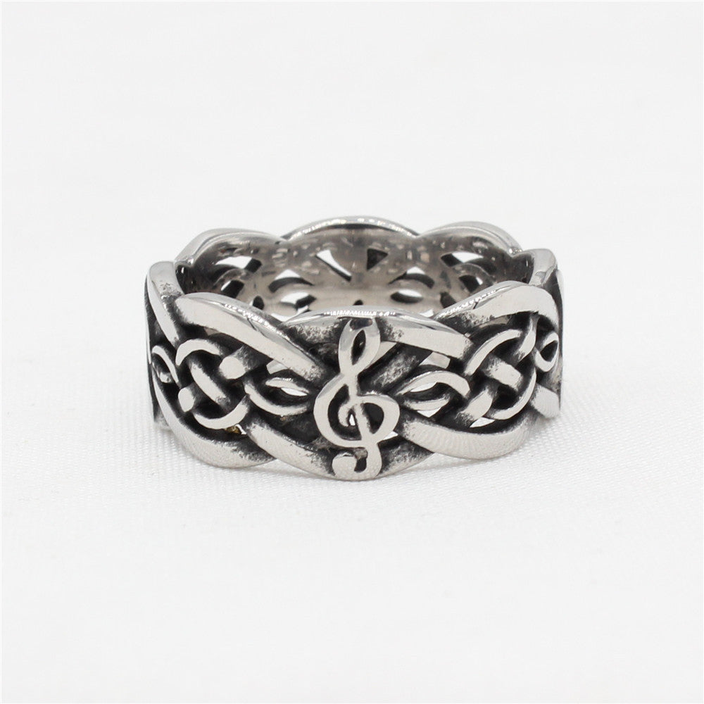 Personalized Retro Viking Music Note Titanium Steel Ring for Men - European & American Style