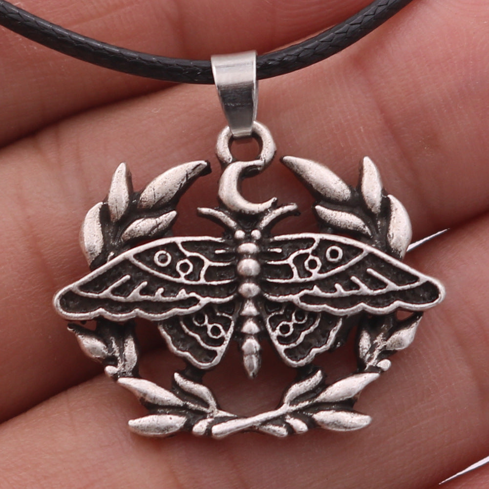 Mini Moon and Death Moth Necklace - European and American Style Men's Pendant