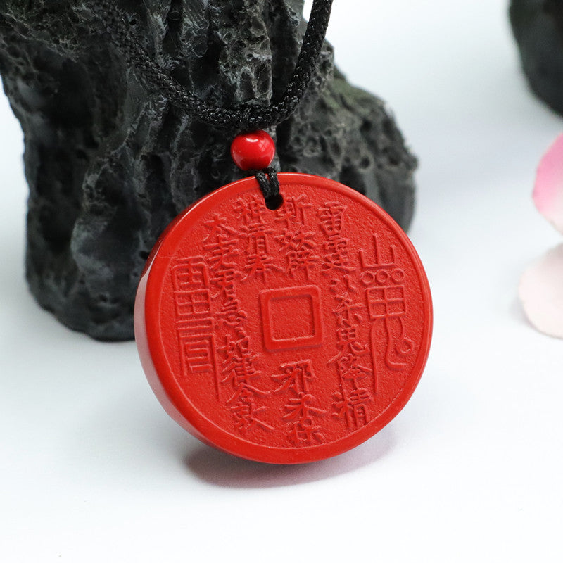 Red Sand Mountain Ghost Money Cinnabar Pendant - Sterling Silver Jewelry