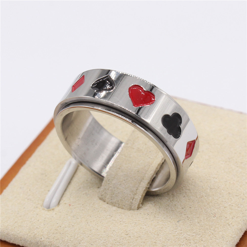 Rotating Square Card Pattern Titanium Steel Ring