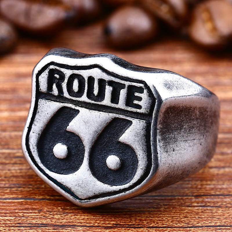 Highway 66 Retro Titanium Steel Men's Personalized Ring - Planderful Everyday Genie Collection