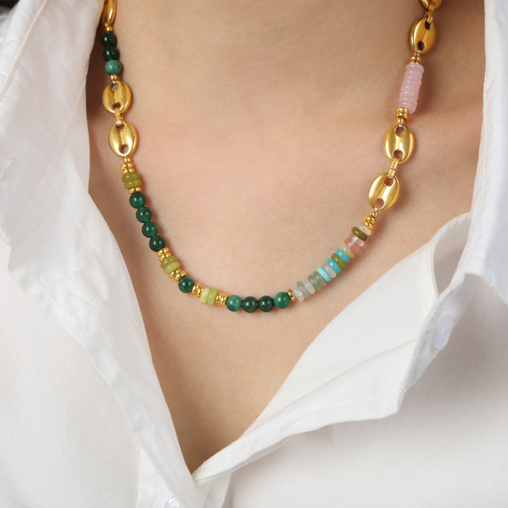 Vintage-inspired Agate Abacus Bead Necklace with Pig Nose Chain - Handcrafted High-End Jewelry