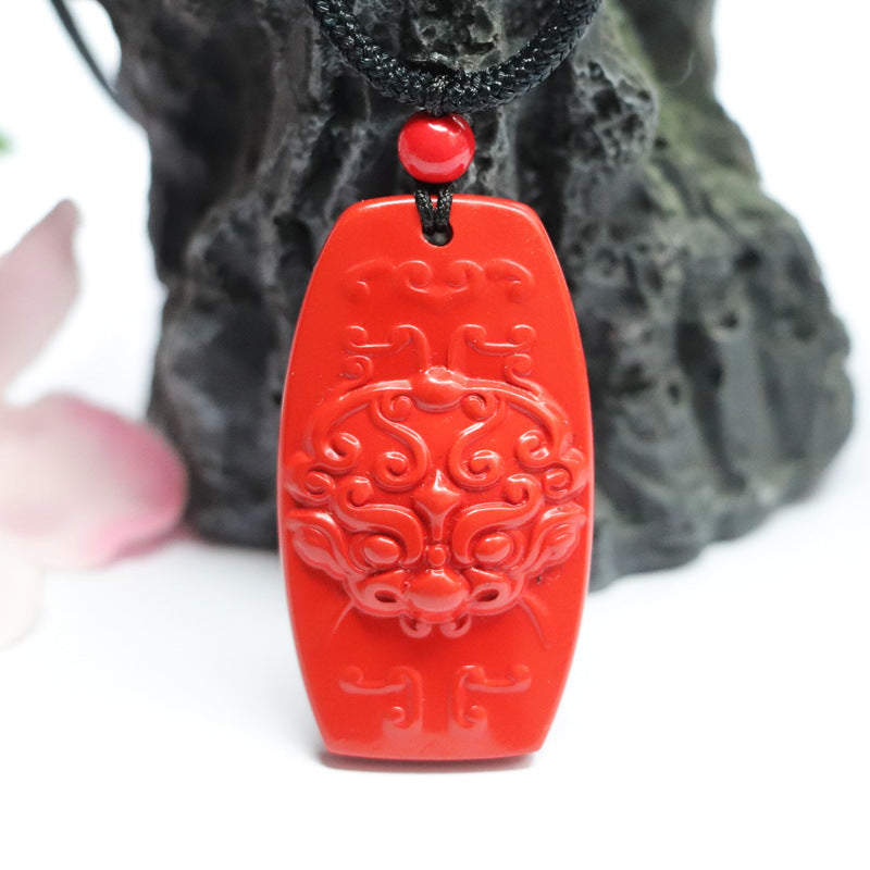 Vermilion Sand Pendant with Pixiu and Gold Beast - Symbol of Prosperity and Protection