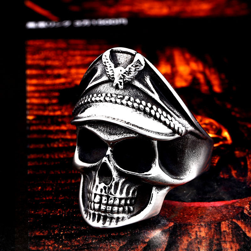 Vintage-Inspired Skull Titanium Steel Ring with Eagle Ghost Design for Men