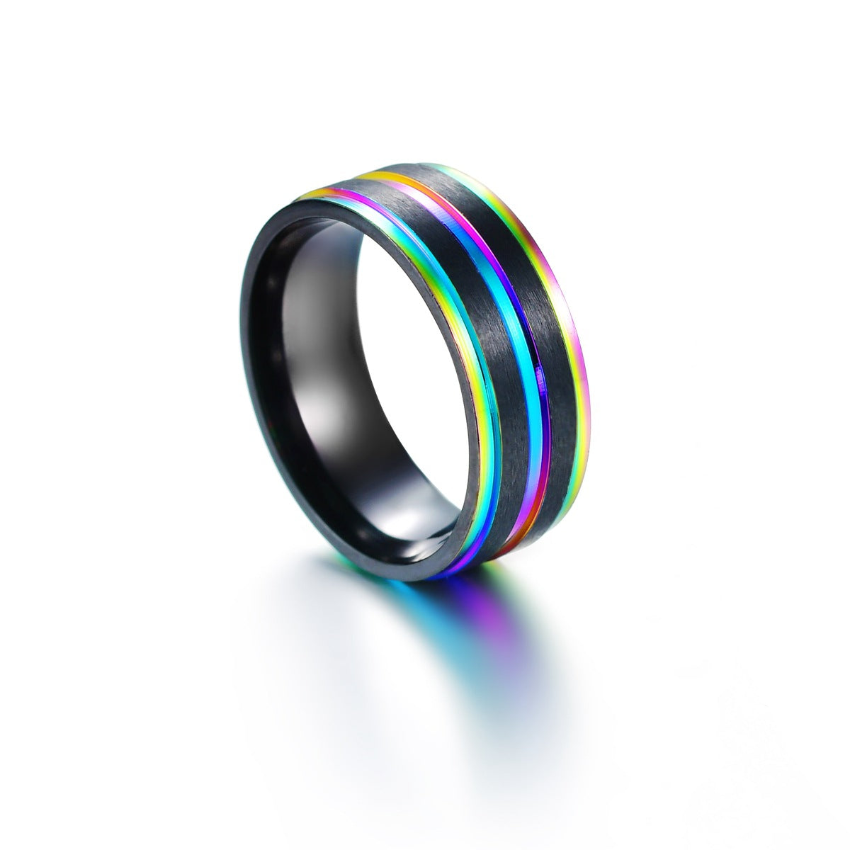 Black Titanium Steel Men's Ring - Matte Two-Tone Stainless Steel Jewelry