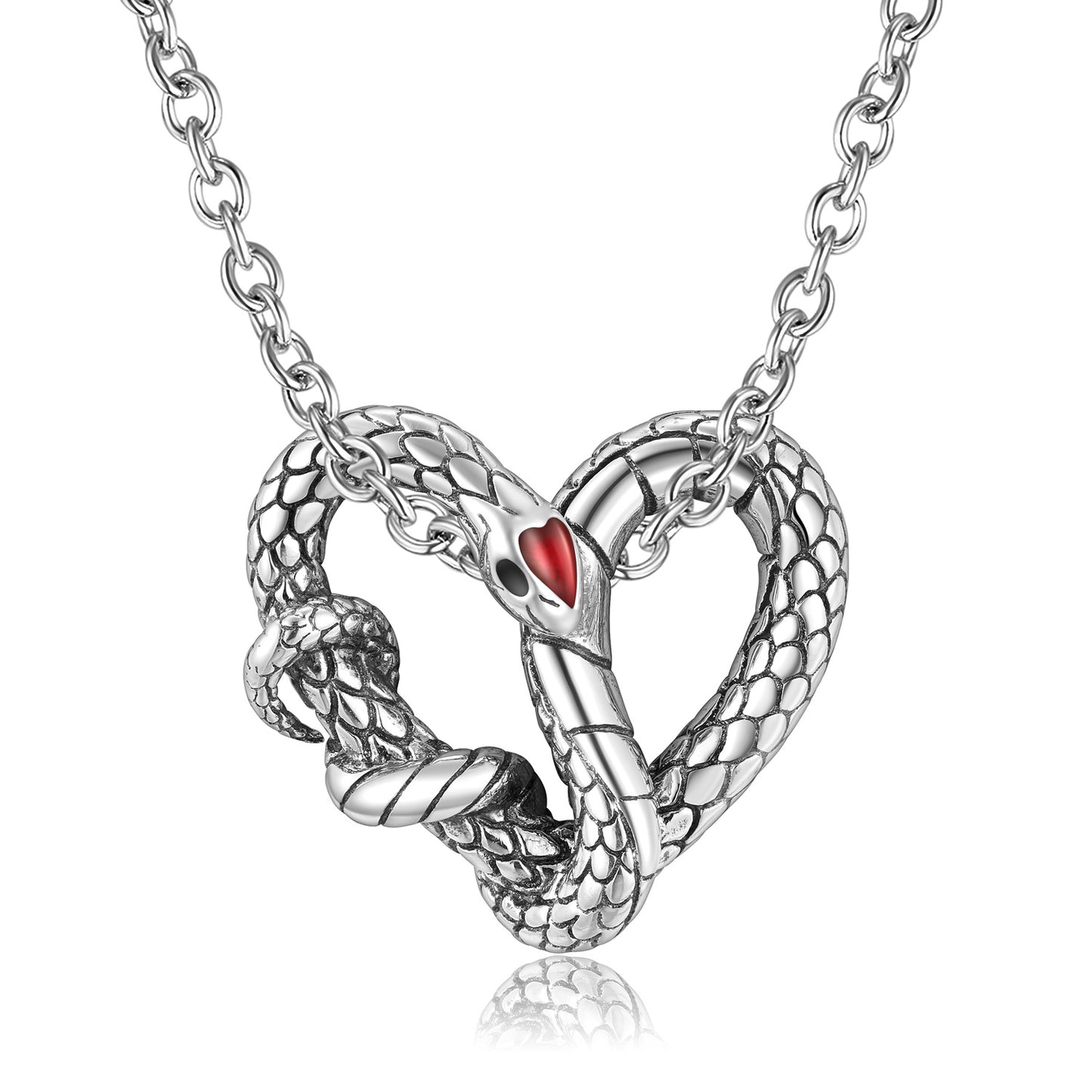 Heart Shape Snake Pendant Silver Necklace