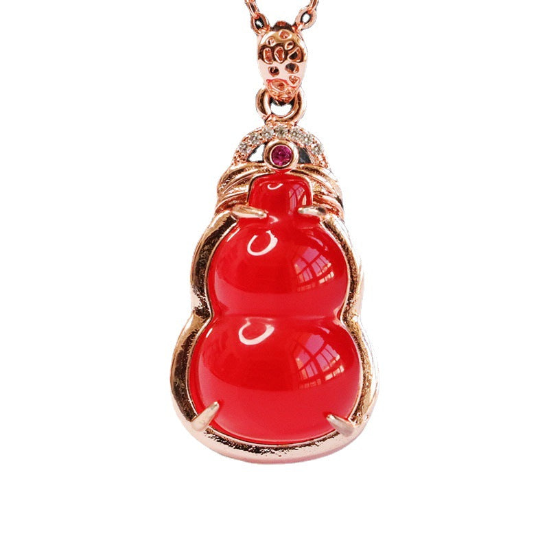 Natural Red Agate Gourd Rose Gold Pendant Jewelry