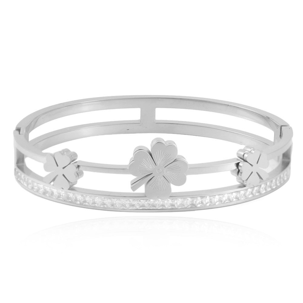 Chic Hollow Flower Titanium Steel Bracelet for Modern Women