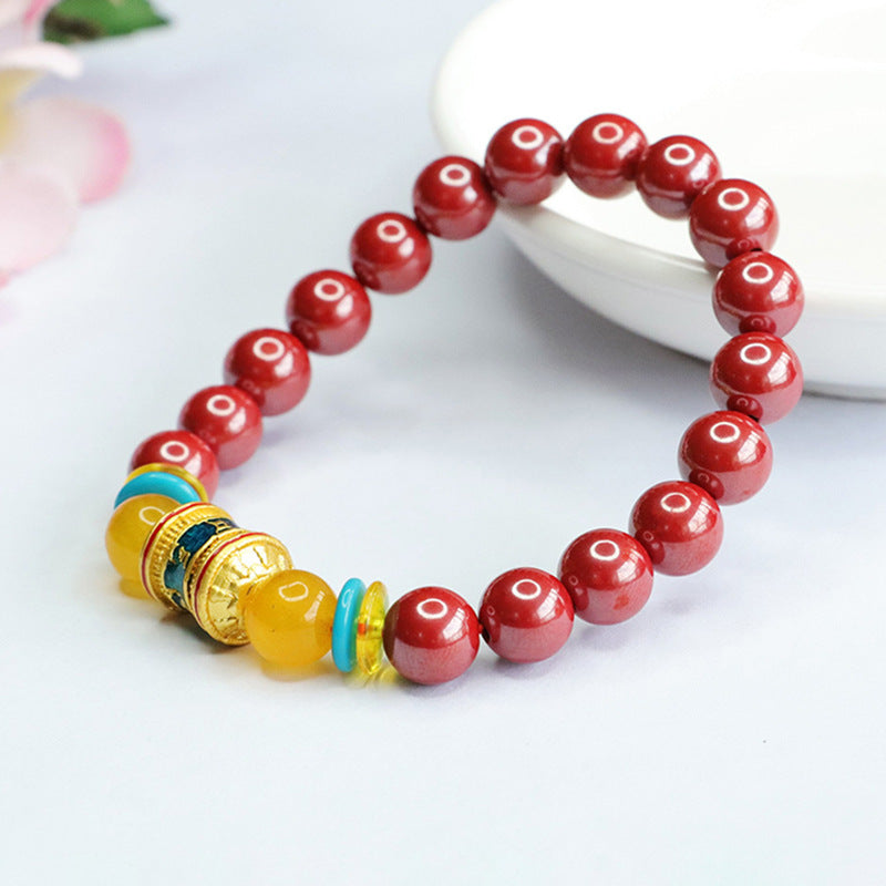 Ethnic Style Sterling Silver Cinnabar Stone Bracelet