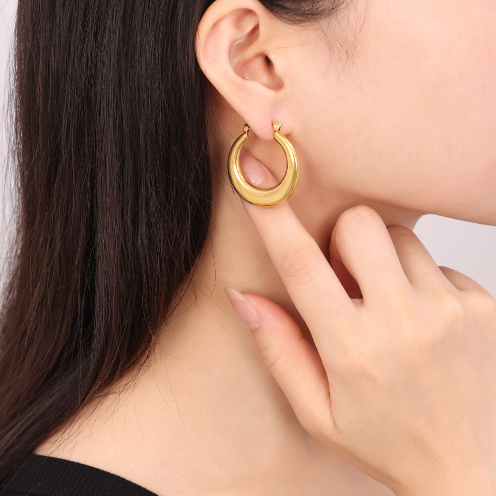 European-American Style Titanium Steel Gold-Plated U-Shaped Earrings