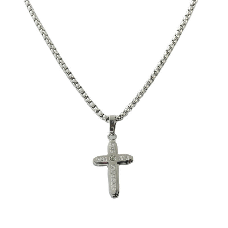 Personalized Retro Titanium Steel Cross Pendant Necklace for Men - Trendy Stainless Steel Design