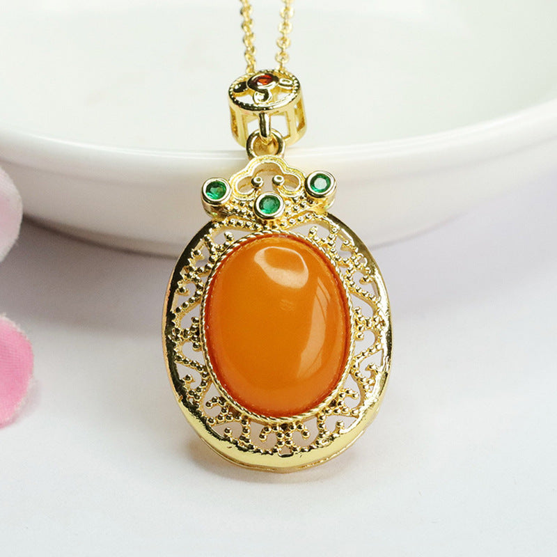 Amber Cloud Pendant with Sterling Silver and Beeswax Gem