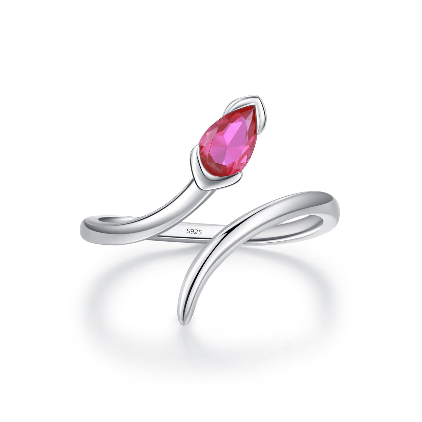 Sterling Silver Adjustable Snake Line Ring with Zircon Gem