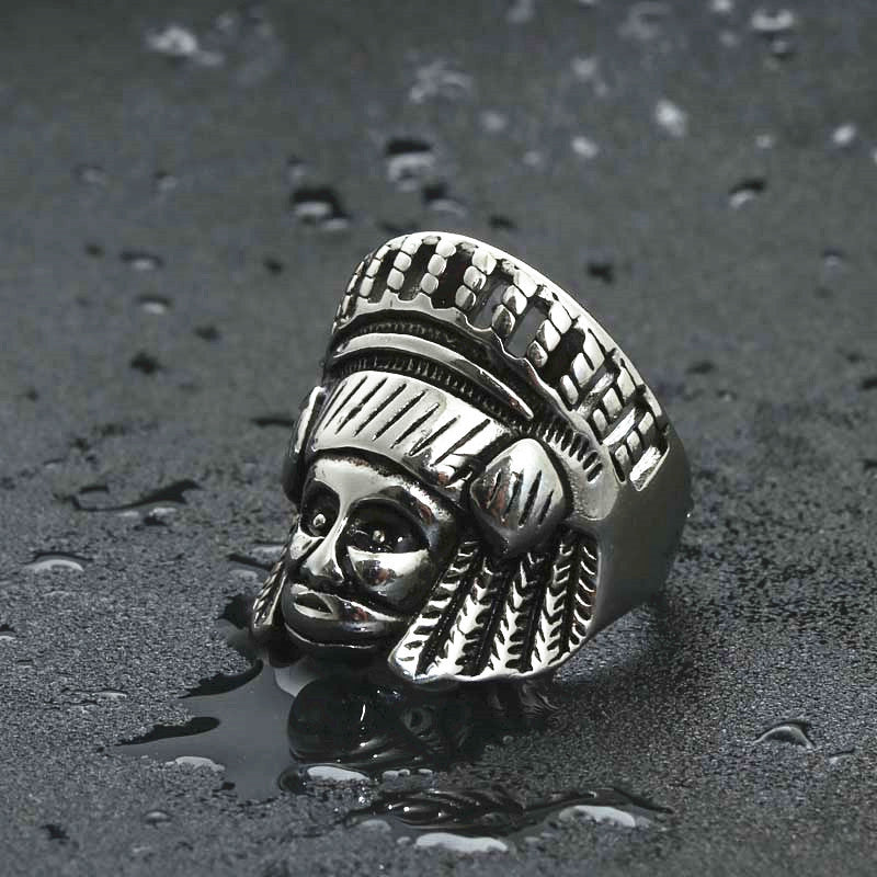 Retro Hipster Punk Titanium Steel Head Ring for Men - Unique Stainless Steel Indian Design from Manufacturer