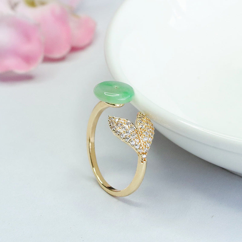 Golden Jade Ring - Adjustable Sterling Silver Green Ping An Buckle Myanmar A-grade Jade Fortune's Favor