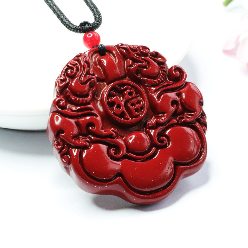 Cinnabar Pendant, Purple Gold Sand, Double Pixiu Ruyi Round Jewelry