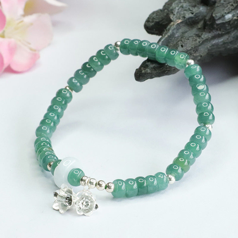 Blue Green Sterling Silver and Jade Lily of The Valley Bracelet