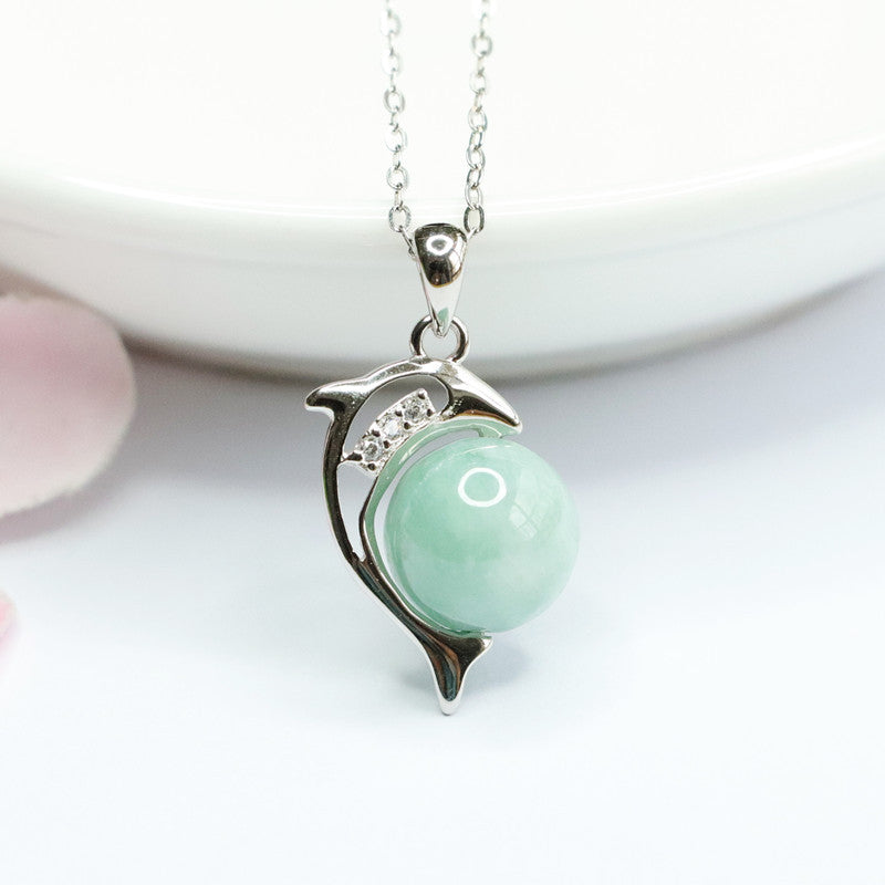 Fortune's Favor Sterling Silver Jade Dolphin Necklace