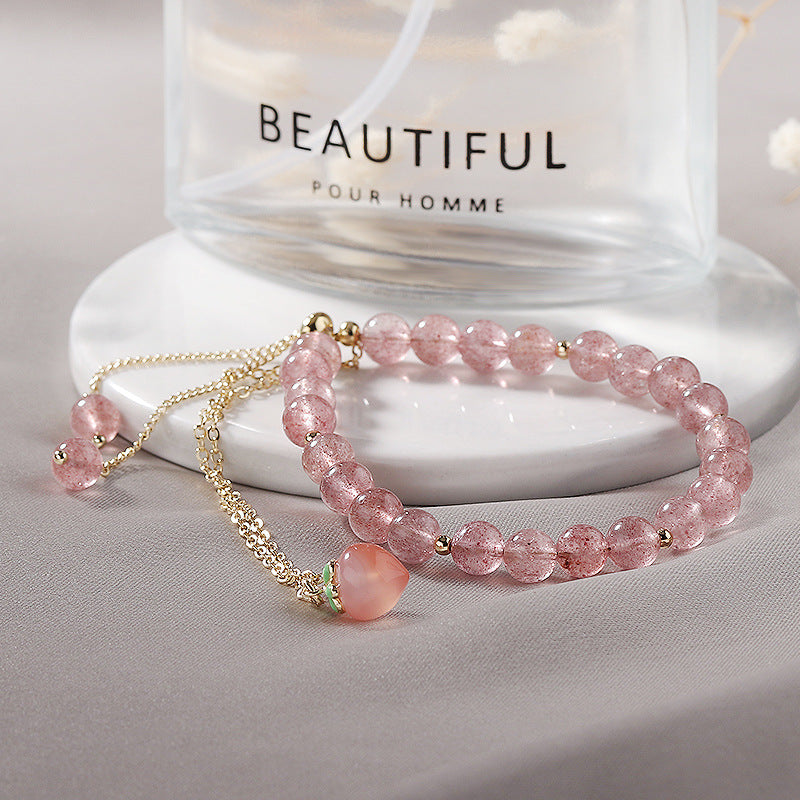 Strawberry Crystal Double-Layer Bracelet with Sterling Silver Needle