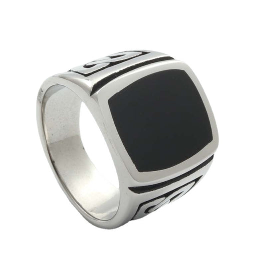 Retro Titanium Steel Epoxy Square Ring for Men - Trendy Jewelry Accessory Direct from Manufacturer