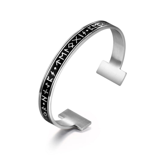 Viking Rune C-Shaped Men's Bracelet in Titanium Steel - Luna Letter Design