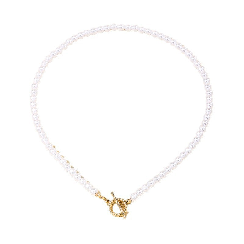 Imitation Pearl OT Clasp Necklace with Simple Niche Pendant - Planderful Vienna Verve Collection