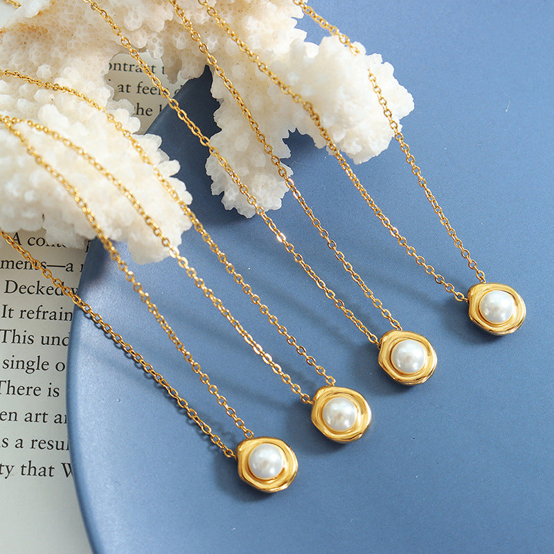 Elegant 18K Gold-Plated Titanium Steel Necklace with Shell Pearl Accent