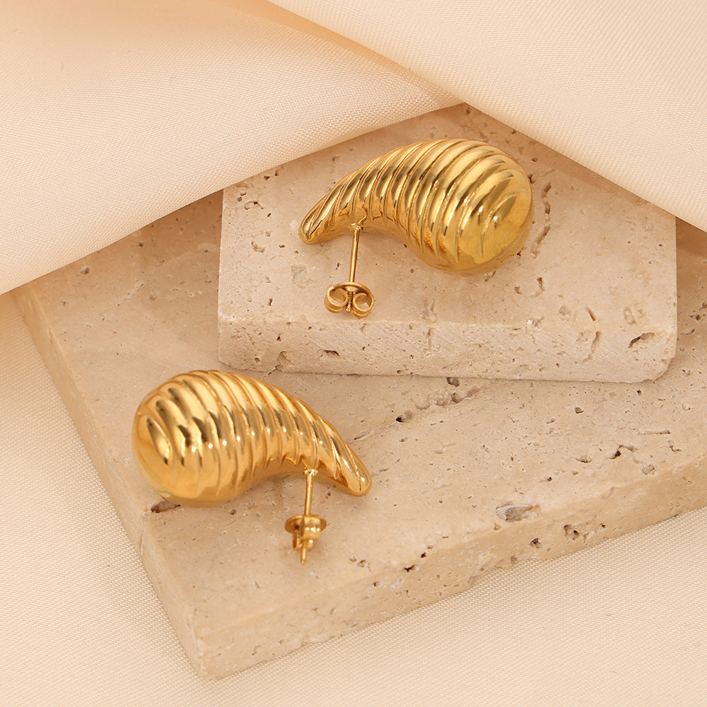 Golden Water Droplet Textured Earrings - Elegant Women's Accessories from Planderful