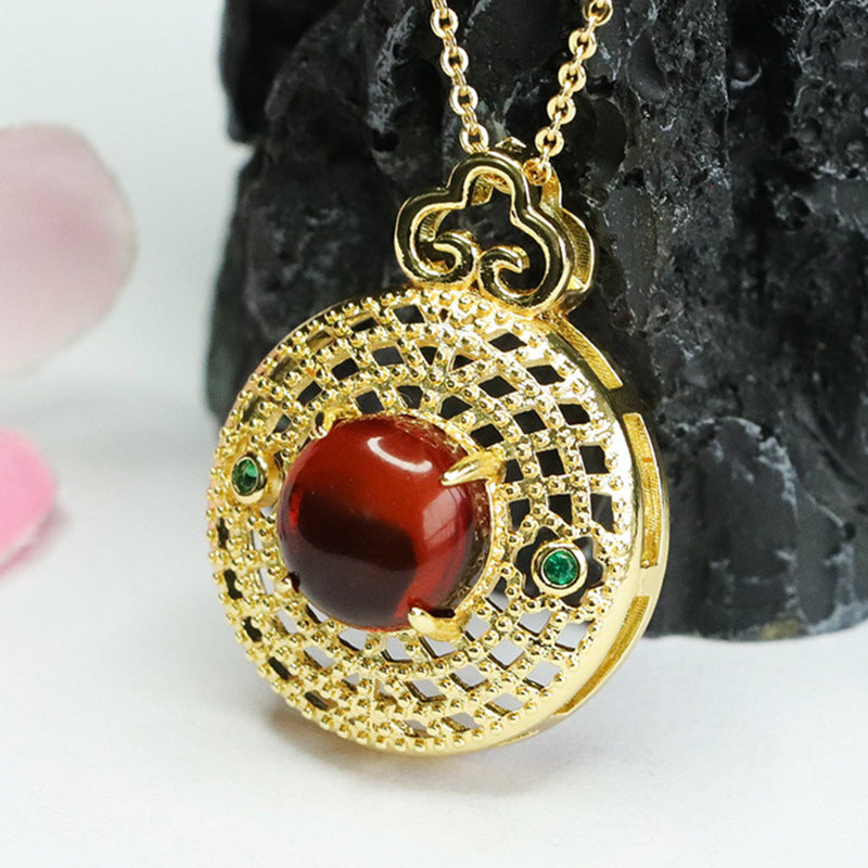 Blood Red Amber Fortune's Favor Sterling Silver Pendant