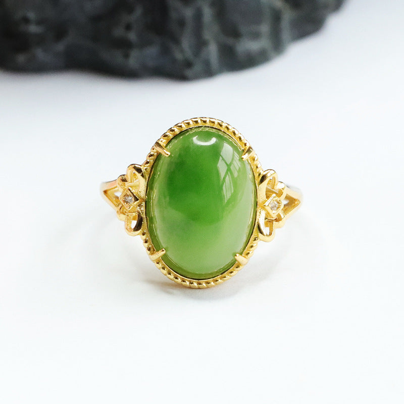 Hetian Jade and Jasper Hollow S925 Silver Ring