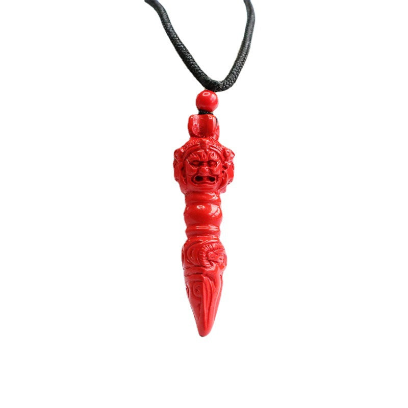 Cinnabar Stone Red Sand Vermilion Pendant: Mystic Protector Necklace