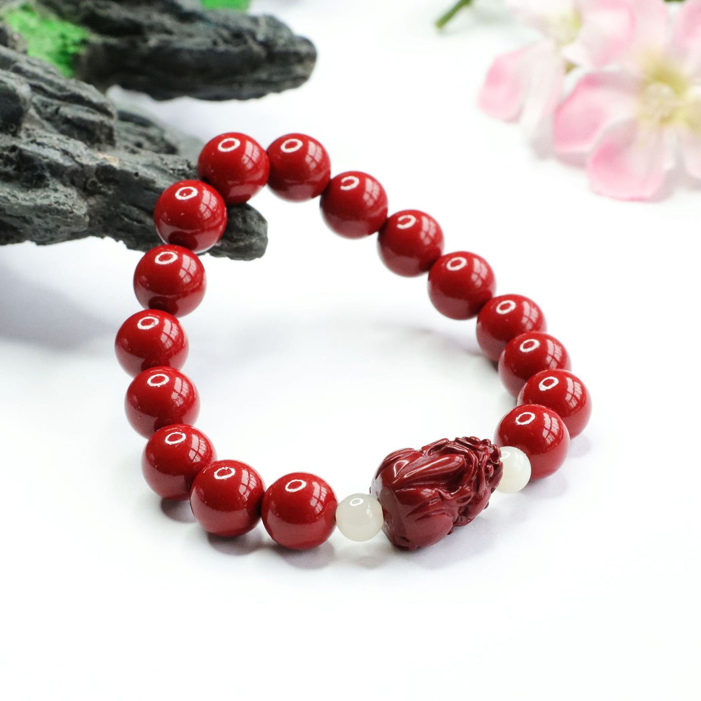 Purple and Red Jade Pixiu Bracelet with Sterling Silver