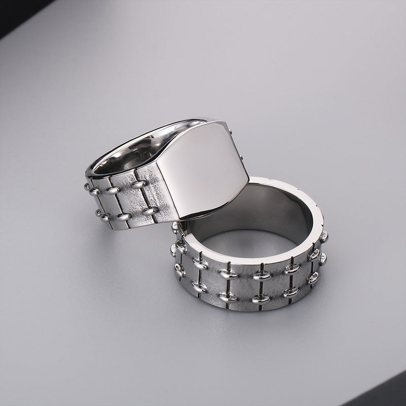 Punk-Inspired Stainless Steel Men's Ring with Creative Laser Lettering