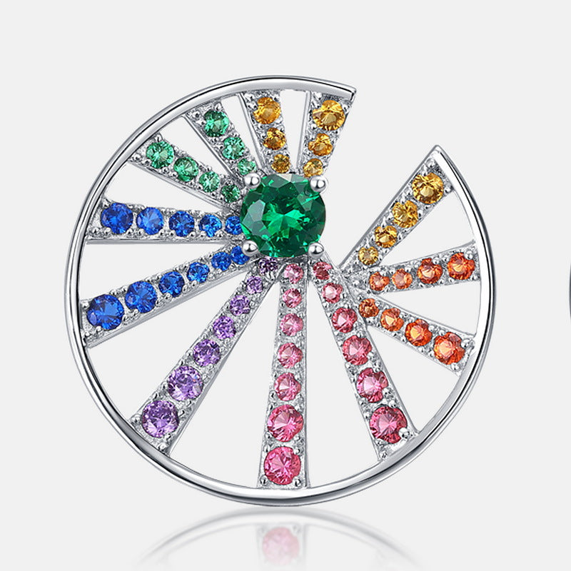 Circle Windmill Rainbow Zircon Silver Stud Earrings