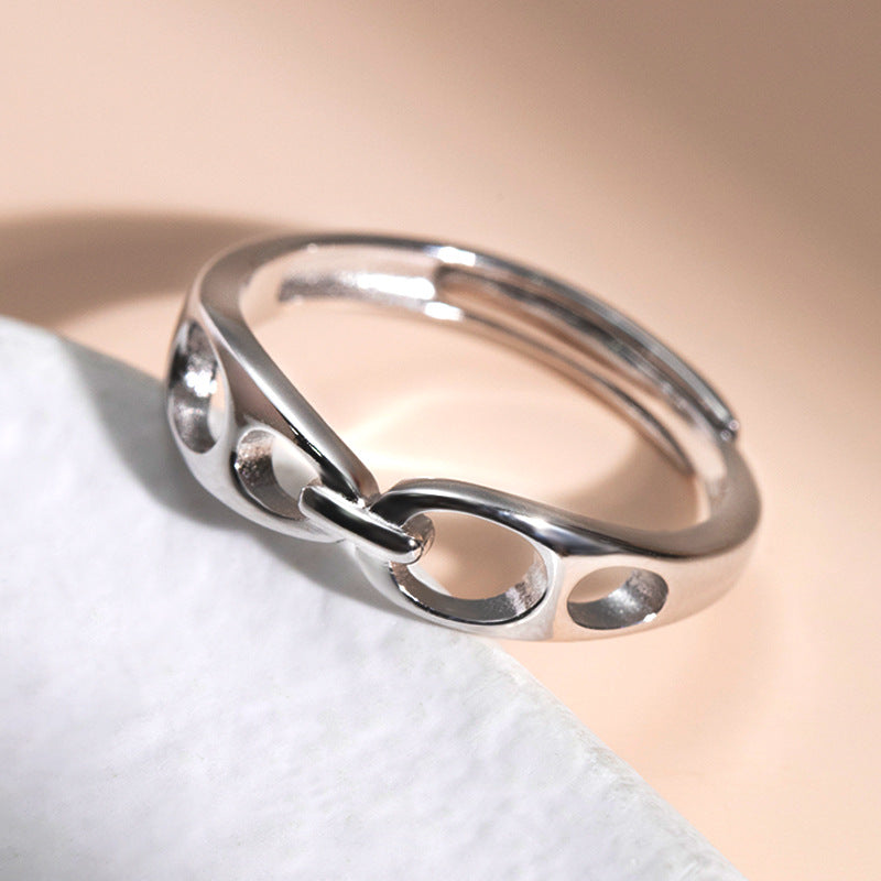 Hollow Design Buckle Opening Sterling Silver Ring