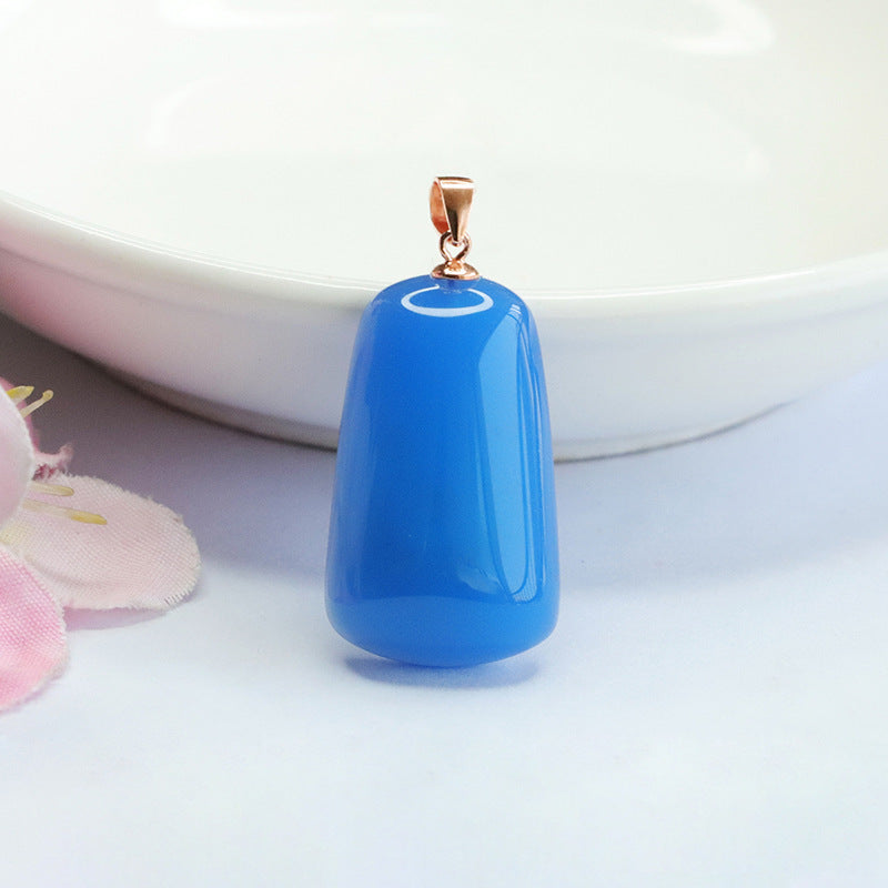 Rose Gold Necklace with Blue Chalcedony Pendant