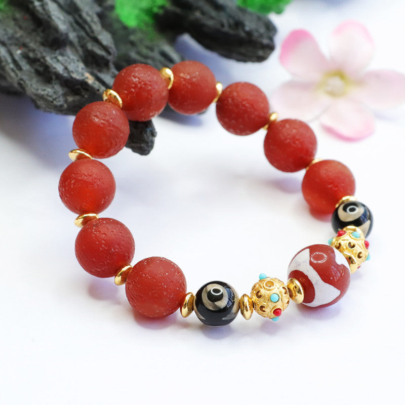 Heavenly Bead Old Material Red Agate and Chalcedony Sterling Silver Bracelet