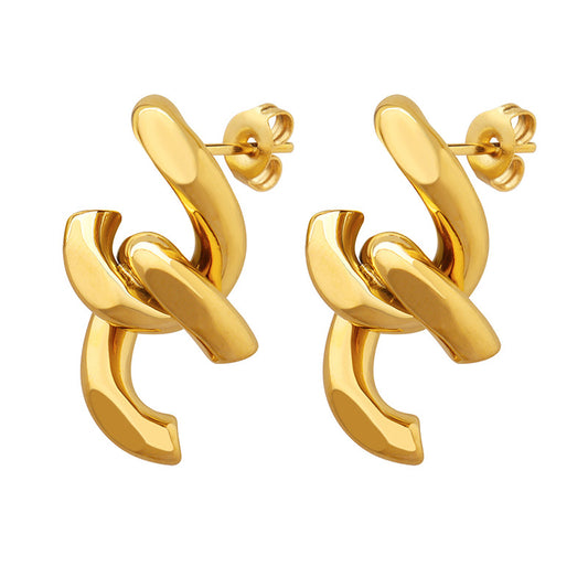 Cold Wind Titanium Steel Gold Plated Chain Stud Earrings