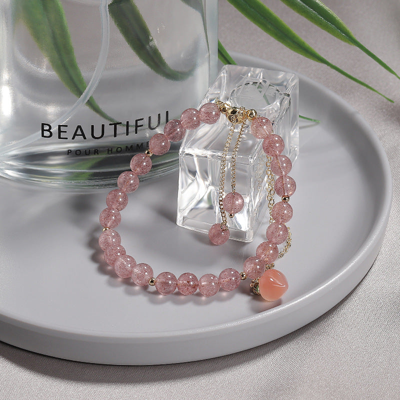 Strawberry Crystal Double-Layer Bracelet with Sterling Silver Needle